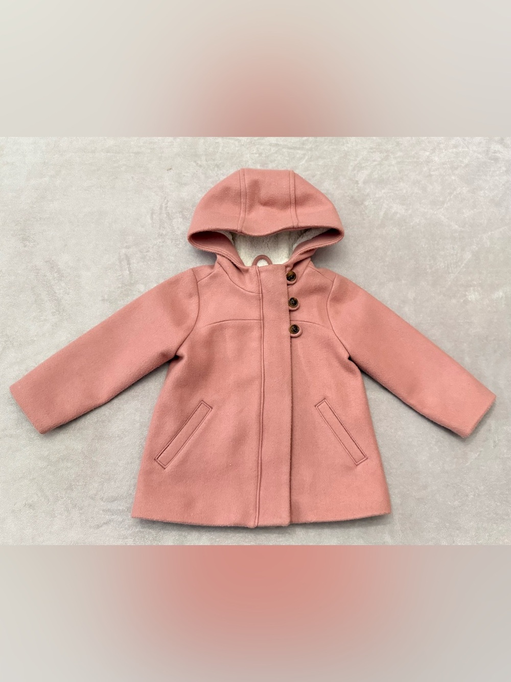Old Navy Toddler Girls Pink Hooded Coat Jacket Sherpa Lined 2T Button Front